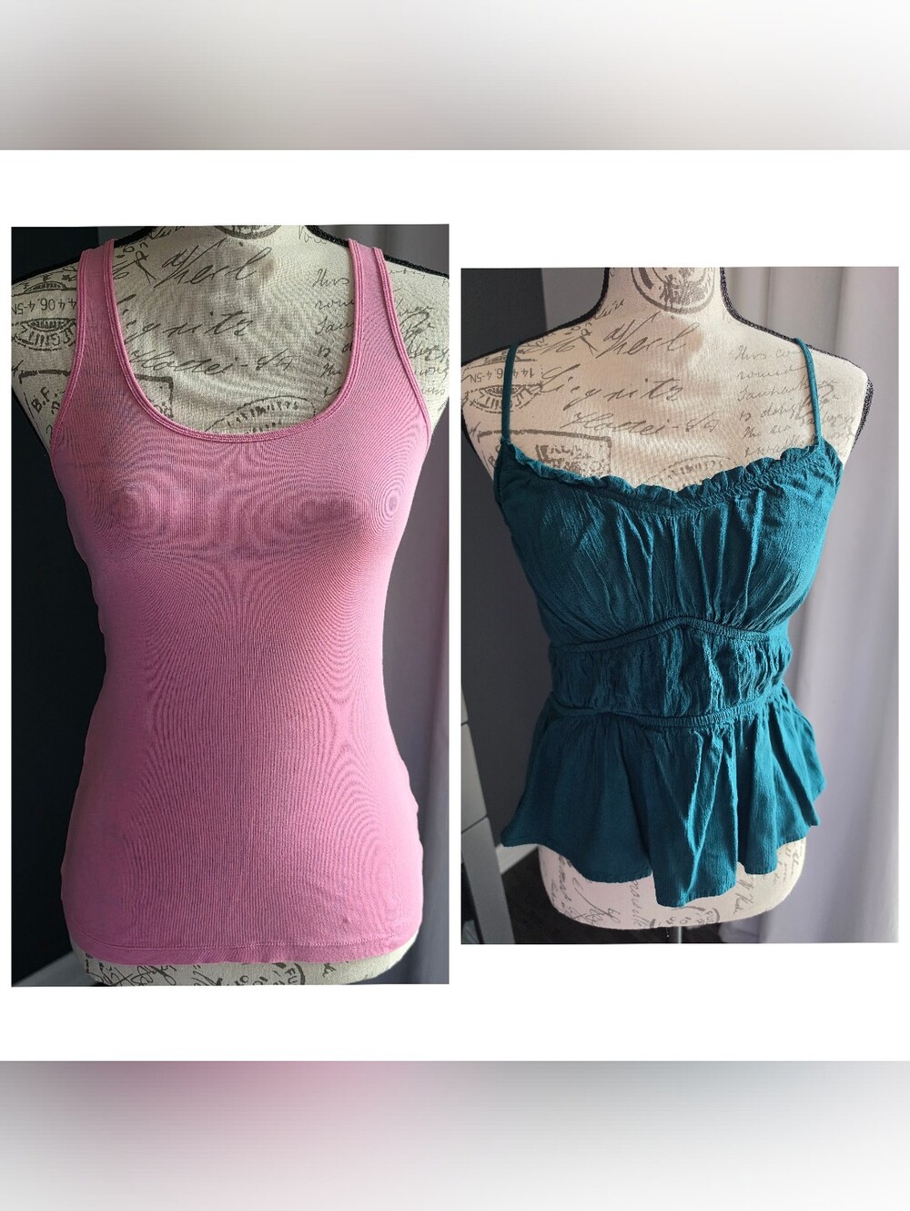 Old Navy Pink Scoop Tank & Old Navy Teal Ruffle Peplum Tank